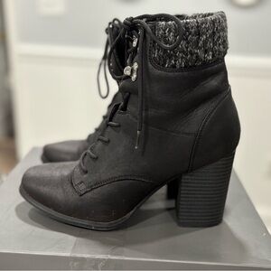 Black Ankle Boots with Knit Cuff 7.5